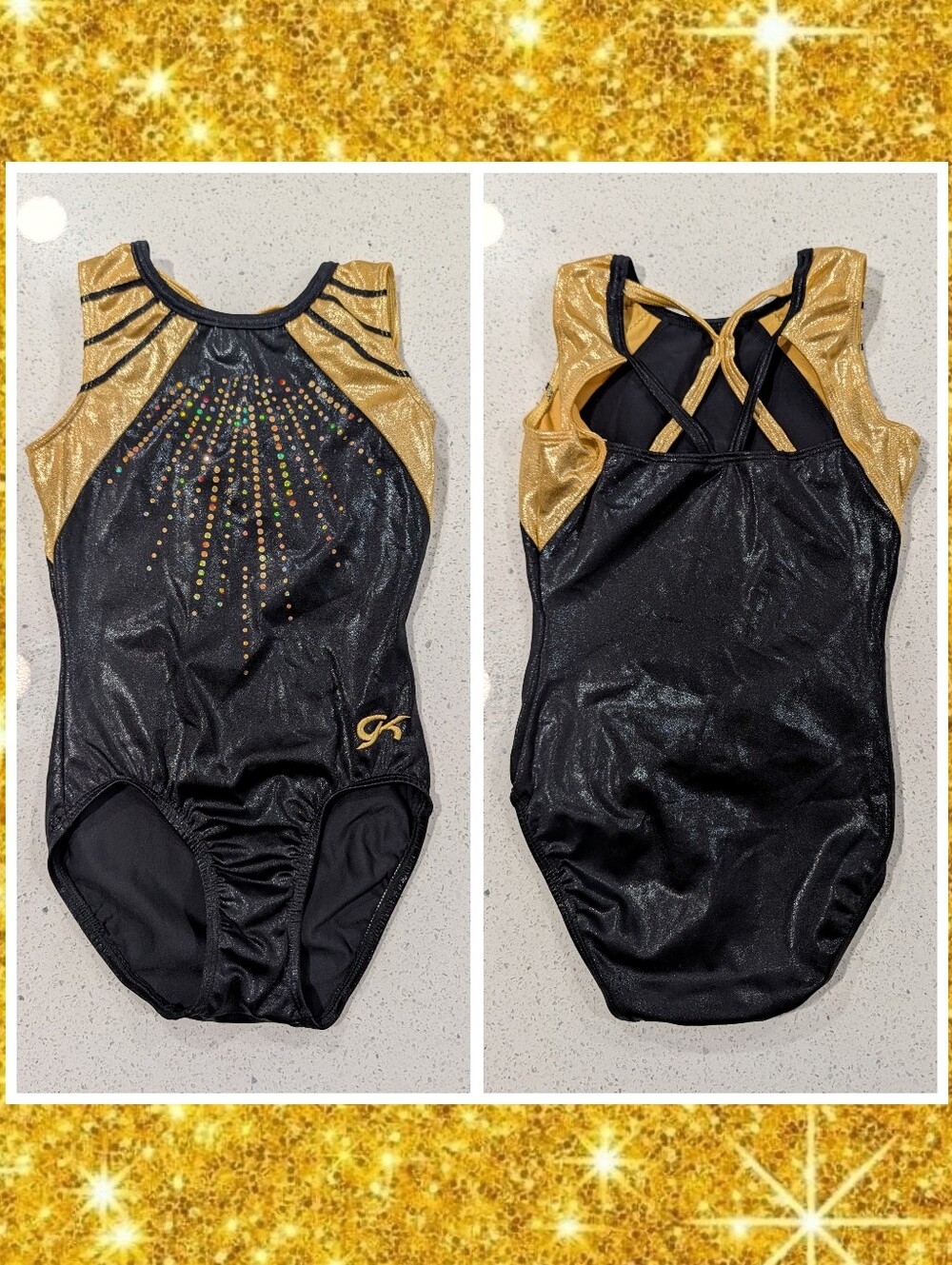BEAUTIFUL GK Elite Adult Extra Small AXS Gymnastics Dance Leotard GOLDEN GLIMMER